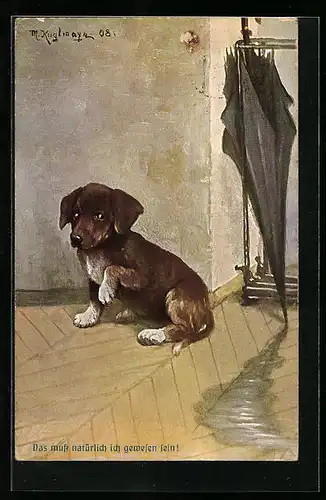 Künstler-AK Max Kuglmayr: Hund neben einer Pfütze