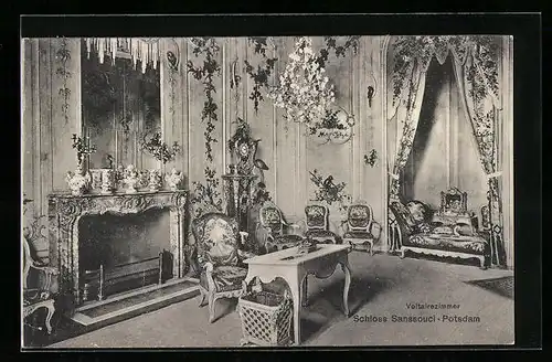 AK Potsdam, Schloss Sanssouci, Voltairezimmer, Innenansicht