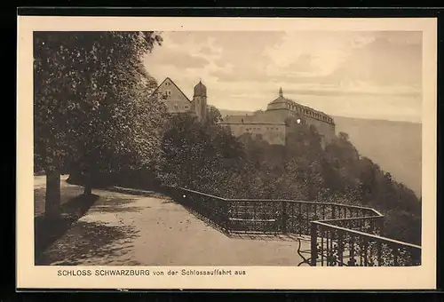 AK Schwarzburg, Schloss Schwarzburg von der Schlossauffahrt aus