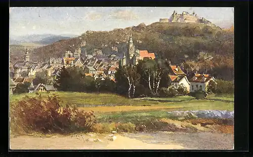 Künstler-AK Coburg, Teilansicht mit der Veste