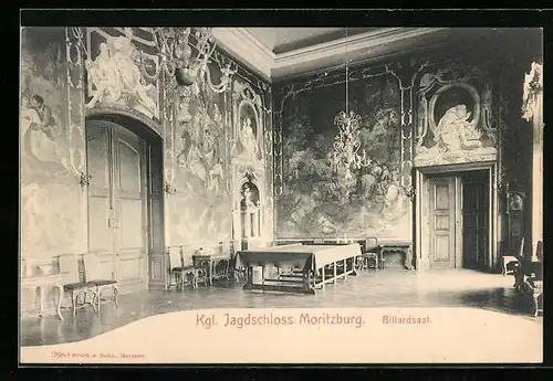 AK Königliches Jagdschloss Moritzburg, Billardsaal, Innenansicht