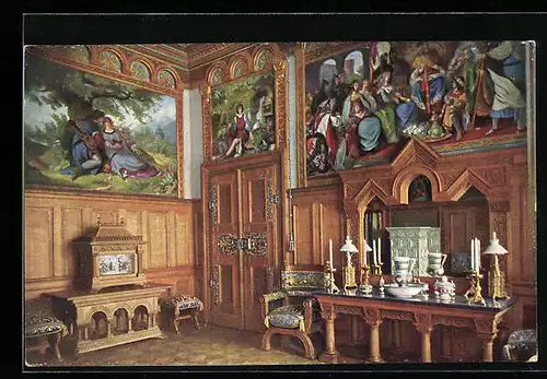 AK Schloss Neuschwanstein, Toilettezimmer, Innenansicht