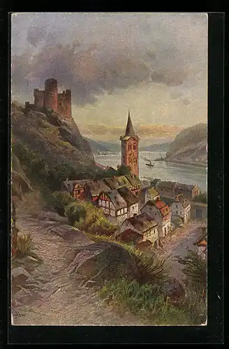 Künstler-AK Blick auf die Burg Maus