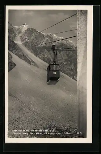 AK Innsbruck, Nordkettenbahn mit Blick von Station Seegrube auf Bergstation