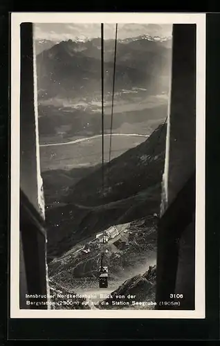 AK Innsbruck, Nordkettenbahn mit Blick von der Bergstation auf die Station Seegrube