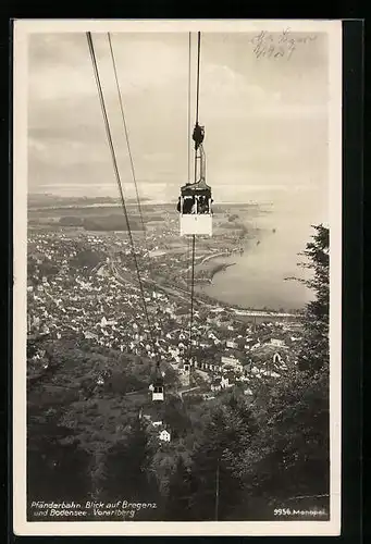 AK Bregenz, Pfänderbahn, Blick auf den Ort und Bodensee mit Vorarlberg