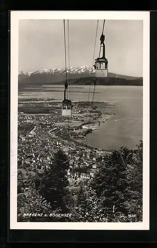 AK Bregenz a. Bodensee, Teilansicht mit Seilbahn