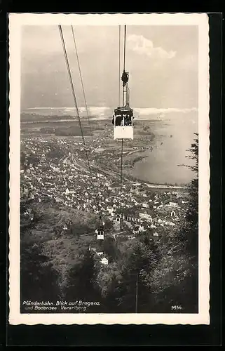 AK Bregenz, Pfänderbahn, Blick auf den Ort und Bodensee mit Vorarlberg