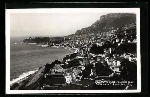 AK Monte Carlo, Panorama et les Tennis vus de St. Roman