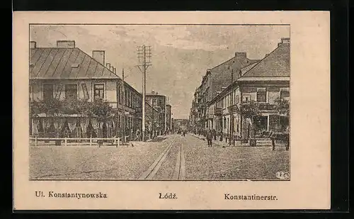 AK Lodz, Konstantinerstr. mit Passanten