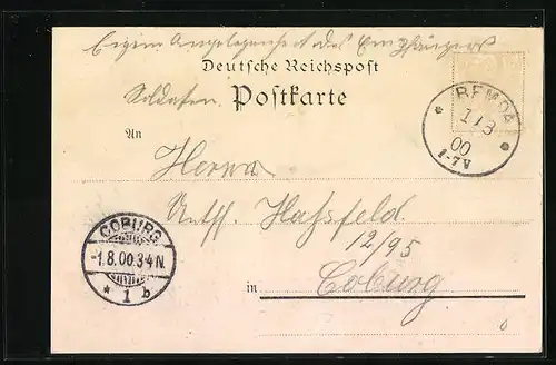 Lithographie Remda, Gesamtansicht, Markt mit Rathaus