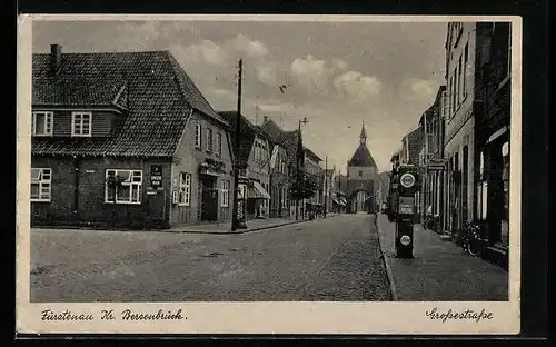 AK Fürstenau /Kr. Bersenbrück, Grossestrasse mit Gasthaus, Tankstelle und Turm
