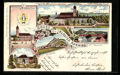 Lithographie Kloster Ronning, Ökonomiehof, Ehemalige Burg, Expositurhaus
