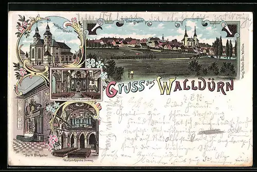 Lithographie Walldürn, Wallfahrtskirche, Innenansichten