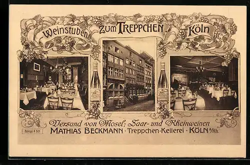 AK Köln, Gasthaus zum Treppchen von Mathias Beckmann, Innenansichten