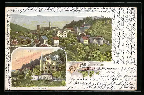 AK Lindenfels i. Odenwald, Villa Schenk und Panorama