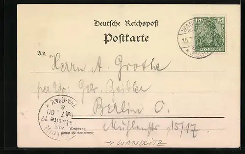 Lithographie Wandlitz, Gasthof Forsthaus am Liebnitzsee, Rotwild