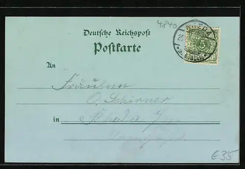 Mondschein-Lithographie Rheda, Schloss, Rathaus, Bahnhof