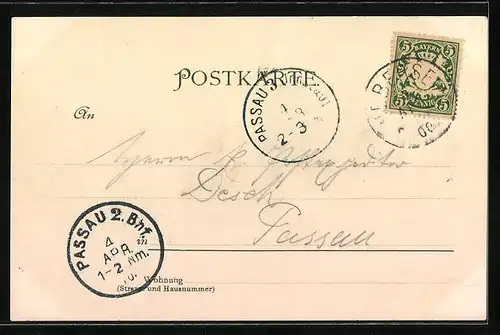 Lithographie Übersee a. Chiemsee, Teilansicht