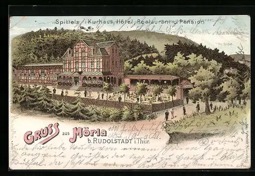 Lithographie Mörla b. Rudolstadt, Spittels Kurhaus, Restaurant und Pension