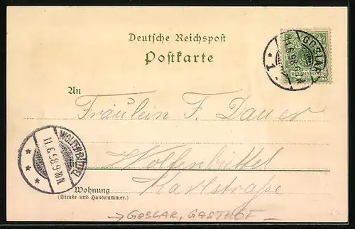 Lithographie Goslar, Gasthof Renneberg Bleiche von C. Paulmann, Jäger-Denkmal, Füchse