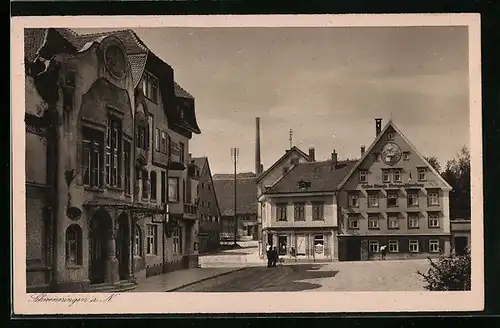 AK Schwenningen a. N., Schützenstrasse mit Geschäften