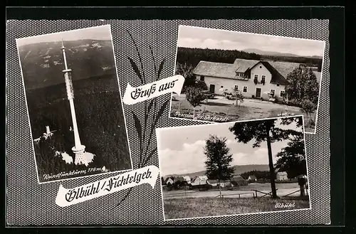 AK Ölbühl /Fichtelgeb., Pension Ehrhardt, Rundfunkturm, Ortspartie