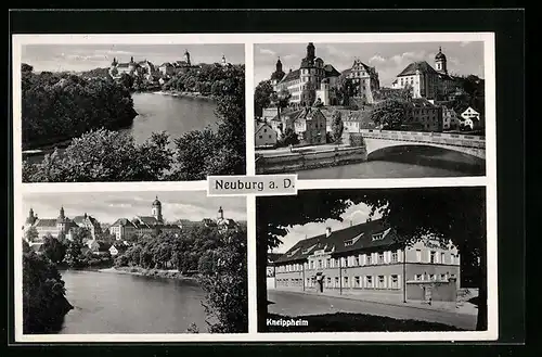 AK Neuburg a. D., Kneippheim, Uferpartie, Brücke