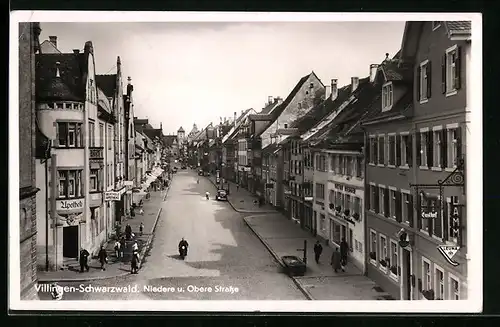 AK Villingen /Schwarzwald, Niedere und Obere Strasse mit Gasthof und Berthold-Apotheke