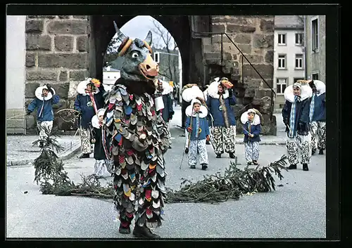 AK Villingen, Fasching, Butzesel mit Stachi