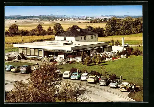 AK Nellingen /Kreis Ulm, BAB-Raststätte Aichen mit VW-Käfer