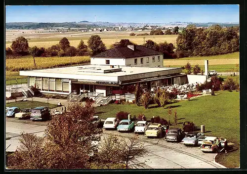 AK Nellingen /Kreis Ulm, BAB-Raststätte Aichen mit VW-Käfer