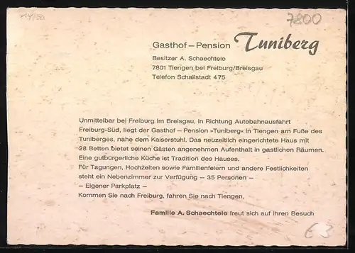 AK Tiengen bei Freiburg, Innenansicht Gasthof-Pension Tunniberg