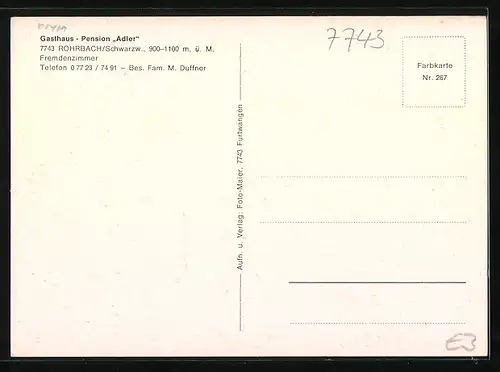 AK Rohrbach /Schwarzwald, Gasthaus-Pension Adler