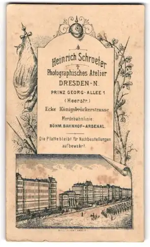 Fotografie Heinrich Schroeter, Dresden, Prinz Georg-Allee 1, Ansicht Dresden, Blick auf die Kaserne mit Soldaten