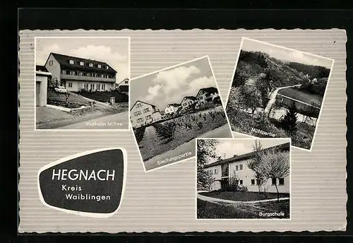 AK Hegnach /Kreis Waiblingen, Kurheim Mithra, Burgschule, Siedlung