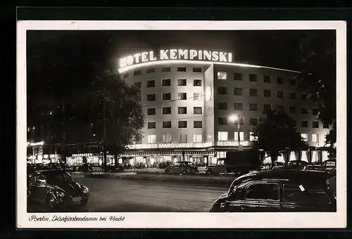 AK Berlin-Charlottenburg, Kurfürstendamm bei Nacht, Hotel Kempinski