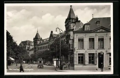 AK Bad Aachen, Pferdekutsche vor der Hauptpost