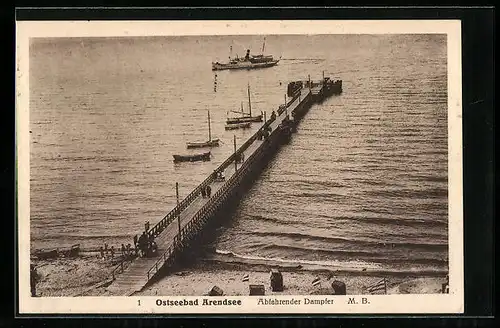 AK Arendsee, Abfahrender Dampfer bei der Seebrücke