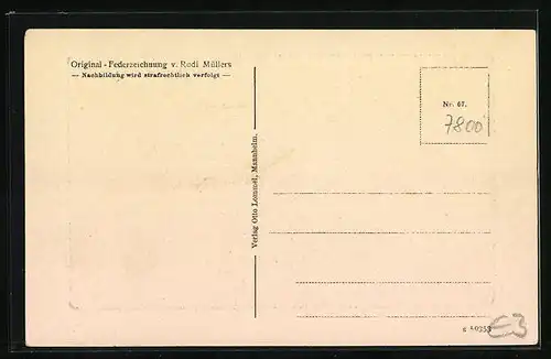 Künstler-AK Freiburg i. Br., Darstellung des Rathauses