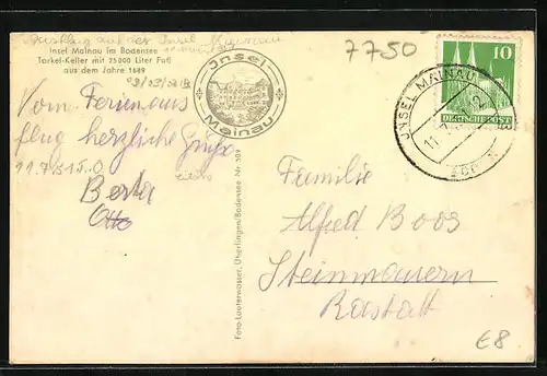 AK Insel Mainau, Gasthaus Torkel Keller, Innenansicht mit Riesenfass