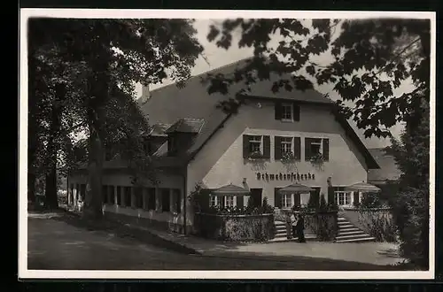 AK Insel Mainau, Gasthaus Schwedenschänke mit Strasse