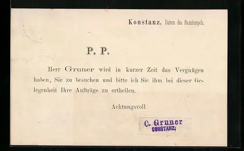 AK Konstanz, Vertreter-Ankündigung C. Gruner