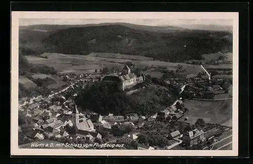 AK Wörth a. D., Teilansicht mit Schloss, Fliegeraufnahme