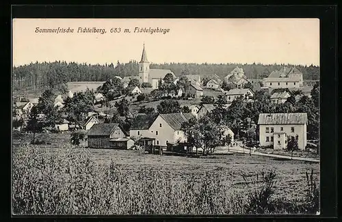 AK Fichtelberg /Fichtelgebirge, Teilansicht mit Kirche