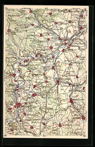 AK Münnerstadt, Landkarte vom Ort und beiliegenden Orten vom WONA-Verlag