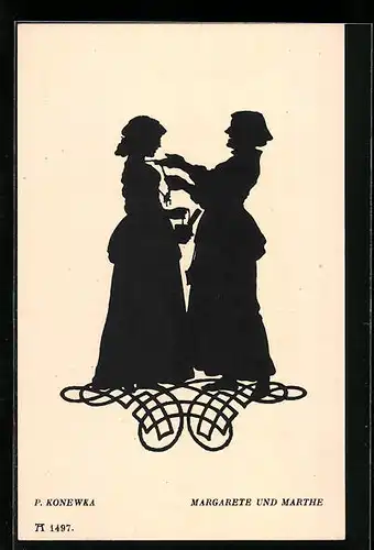 Künstler-AK Paul Konewka: 12 Silhouetten zu Goethe`s Faust - Margarete und Marthe