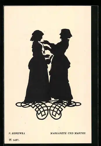 Künstler-AK Paul Konewka: 12 Silhouetten zu Goethe`s Faust - Margarete und Marthe