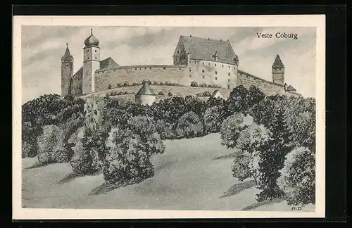 Künstler-AK Coburg, Veste Coburg aus Untersicht