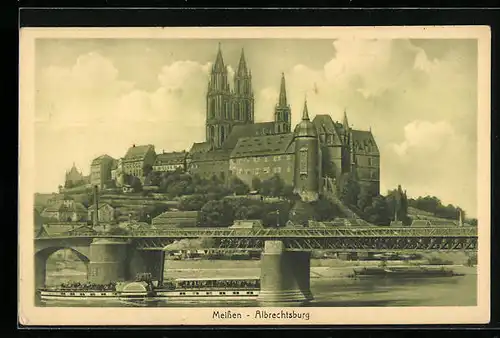 AK Meissen, Albrechtsburg mit Brücke